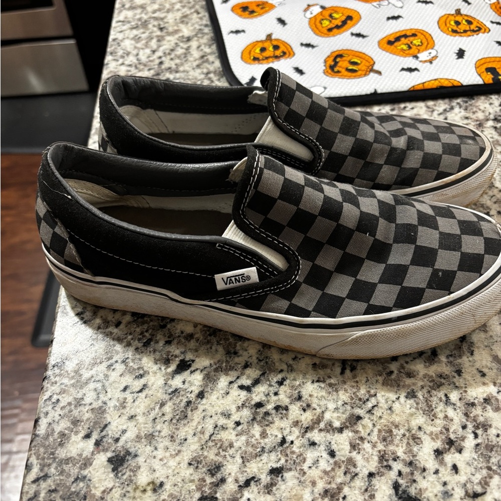 Vans Checkered Slip-On Shoes - Black and Gray